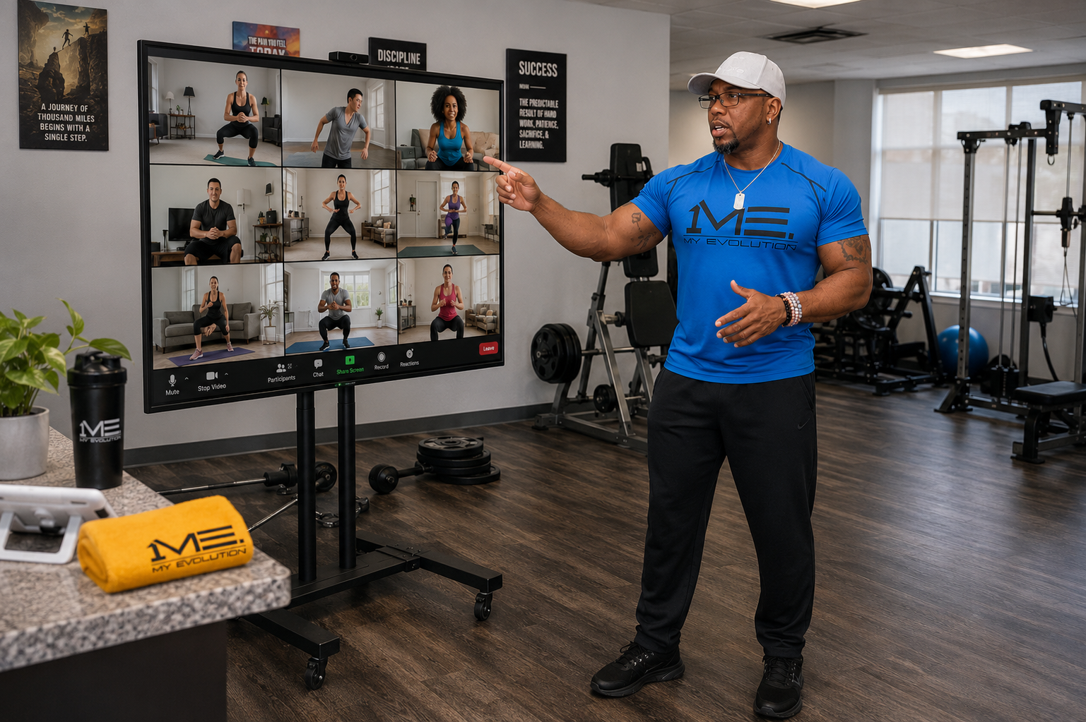 elson teaching a virtual group in the gym