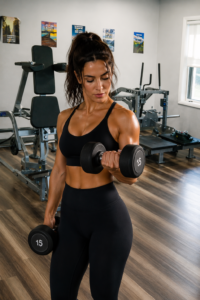 woman lifting weights in gym
